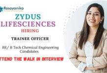 Chemical Engineering Jobs at Zydus Attend the Walk-in Interview for Trainee Officer Role