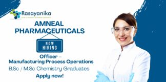 Chemistry Job at Amneal Pharmaceuticals | Apply Now For The Officer – Manufacturing Process Operations Role