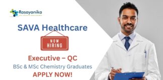 Chemistry Job at Sava Healthcare | Apply Now For The Executive QC Role