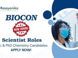 Chemistry Jobs at Biocon | Apply Now For The Scientist Role