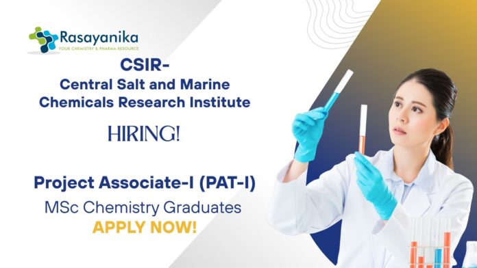 Chemistry Jobs at CSIR-CSMCRI | Apply Now For The Project Associate Role