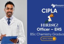 Chemistry Jobs at Cipla | Apply Now For The Officer – EHS Role