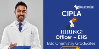 Chemistry Jobs at Cipla | Apply Now For The Officer – EHS Role