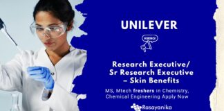 Chemistry R&D Jobs at Unilever | Apply Now for Research Executive Role | MS/MTech Freshers Jobs
