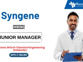 Freshers Job at Syngene | MTech Chemical Engineering Graduates Apply Now for the Junior Manager Role