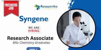 Freshers Research Associate Job at Syngene | MSc Chemistry Graduates Apply