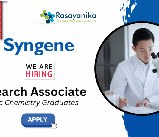 Freshers Research Associate Job at Syngene | MSc Chemistry Graduates Apply