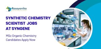 MSc Chemistry Jobs at Syngene | Apply Now for Synthetic Chemistry Scientist Role