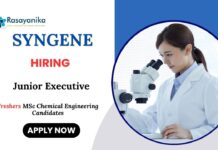 Junior Executive Job at Syngene Chemical Engineering Candidates Apply Now 