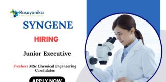 Junior Executive Job at Syngene Chemical Engineering Candidates Apply Now 