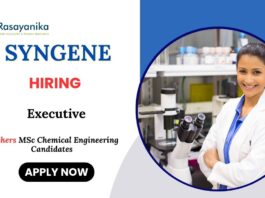 Executive Job at Syngene Chemical Engineering Candidates Apply Now 