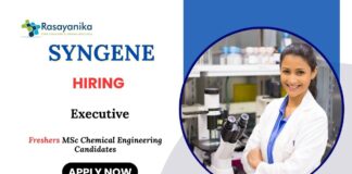 Executive Job at Syngene Chemical Engineering Candidates Apply Now 