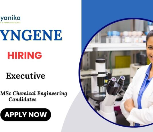 Executive Job at Syngene Chemical Engineering Candidates Apply Now 