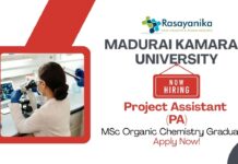 Latest MSc Organic Chemistry Jobs at Madurai Kamaraj University | Apply Now