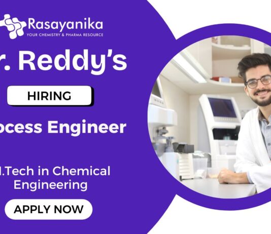 M Tech Chemical Engineering Jobs at Dr Reddy's | Apply Now for Process Engineer Role