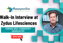 MSc Chemistry Walk in Interview at Zydus Lifesciences