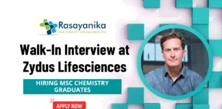 MSc Chemistry Walk in Interview at Zydus Lifesciences