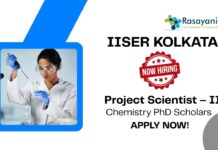 PhD Chemistry Jobs at IISER Kolkata | Chemistry PhD Scholars Apply Now