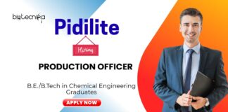 Production Officer Role at Pidilite for B.E in Chemical Engineering Graduates | Apply Now