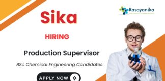 Production Supervisor Role at Sika BSc Chemical Engineering Candidates Apply Now