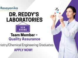QA Chemical Engineering Jobs | Apply Now For The Team Member Role at Dr. Reddy's Laboratories 