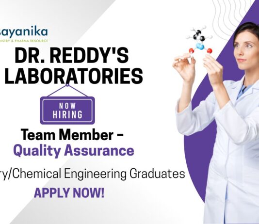 QA Chemical Engineering Jobs | Apply Now For The Team Member Role at Dr. Reddy's Laboratories 