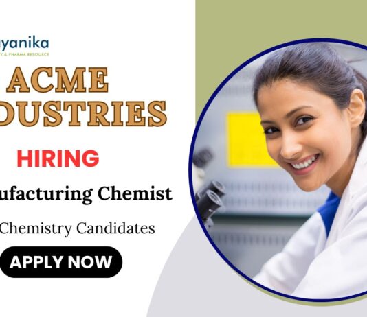 Recent Freshers Chemistry Jobs at ACME Industries | Apply Now for Manufacturing Chemist Role