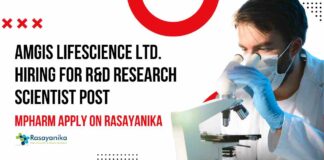 Analytical & Pharmaceutical Chemistry Jobs at Amgis Lifescience Ltd. 