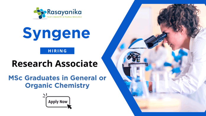 Research Associate Job at Syngene Chemistry Graduates Apply