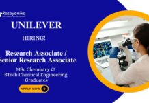 MSc Chemistry Jobs Unilever - Chemical Engg Eligible