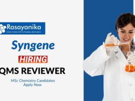 MSc Chemistry Jobs at Syngene | Apply Now for QMS Reviewer Role