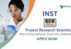 Research Jobs at INST | MSc Computational Chemistry Graduates Apply Now For The Project Research Scientist Role