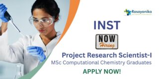 Research Jobs at INST | MSc Computational Chemistry Graduates Apply Now For The Project Research Scientist Role