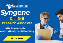 Syngene Hiring Research Associate MSc Chemistry Candidates Apply Now