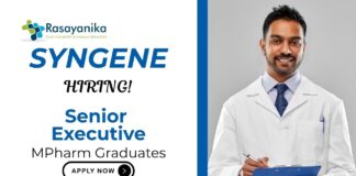 Syngene Jobs For MPharm Graduates | Apply Now For The Senior Executive Role