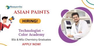 Technologist Jobs at Asian Paints | BSc & MSc Chemistry Graduates Apply Now