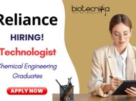 Technologist Role Vacancy at Reliance in Mumbai | Chemical Engineering Graduates Apply