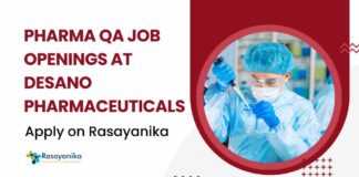 Pharma Job Vacancies in QA at Desano Pharmaceuticals