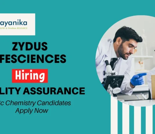 Zydus Lifesciences | Walk-In Interview for Chemistry graduates