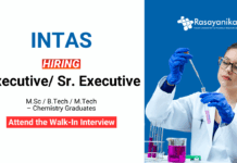 Chemistry Jobs at Intas | MSc/ MTech Graduates Attend The Walk-In Interview