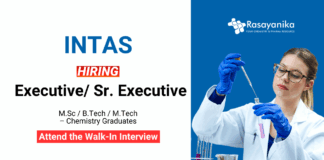 Chemistry Jobs at Intas | MSc/ MTech Graduates Attend The Walk-In Interview