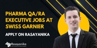Pharma QA/RA Executive Jobs at Swiss Garnier