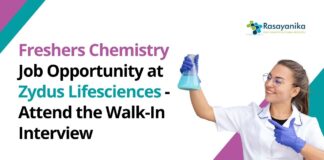 Chemistry Jobs at Zydus  Lifesciences | Jobs for BSc Chemistry Freshers