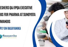 Freshers QA/IPQA Executive Jobs For Pharma at Sundyota Numandis, Apply on Rasayanika