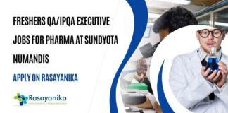 Freshers QA/IPQA Executive Jobs For Pharma at Sundyota Numandis, Apply on Rasayanika