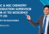 BSc & MSc Chemistry Production Supervisor Job
