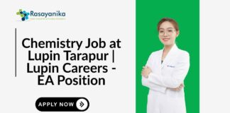 Chemistry Job at Lupin Tarapur Lupin Careers - EA Position