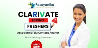 Clarivate Hiring Associate STEM Content Analyst - M.Sc Chemistry Freshers Jobs Apply Now
