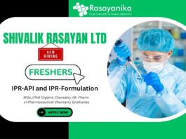 Exciting Careers in IPR API Formulation at Shivalik Rasayan- M.Sc Chemistry Freshers Jobs