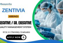 Executive Position in Quality Management System Chemistry Job at  Zentivia